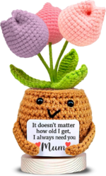 Handmade Crochet Tulip Mum Gift with Sweet Message – “I Always Need You Mum”