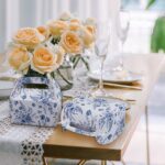30Pcs Blue Floral Paper Present Boxes 9x9x16cm Party Favor Box with Handles Floral Printed Candy Pouch Party Cardboard Pocket for Wedding Birthday Tea Bridal Shower - Image 2