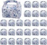 30Pcs Blue Floral Paper Present Boxes 9x9x16cm Party Favor Box with Handles Floral Printed Candy Pouch Party Cardboard Pocket for Wedding Birthday Tea Bridal Shower - Image 4