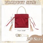 Velvet Drawstring Bags, (6.3 x 6.7 Inch, Dark Red/Yellow) (20 Pcs), Flannel Jewelry Bags with Pearl and Tassel Mini Candy Packaging Storage Pouches, Suit for - Wedding/Favor/Party - Image 3