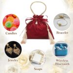 Velvet Drawstring Bags, (6.3 x 6.7 Inch, Dark Red/Yellow) (20 Pcs), Flannel Jewelry Bags with Pearl and Tassel Mini Candy Packaging Storage Pouches, Suit for - Wedding/Favor/Party - Image 4