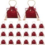 Velvet Drawstring Bags, (6.3 x 6.7 Inch, Dark Red/Yellow) (20 Pcs), Flannel Jewelry Bags with Pearl and Tassel Mini Candy Packaging Storage Pouches, Suit for - Wedding/Favor/Party