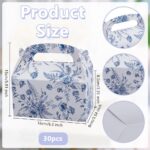 30Pcs Blue Floral Paper Present Boxes 9x9x16cm Party Favor Box with Handles Floral Printed Candy Pouch Party Cardboard Pocket for Wedding Birthday Tea Bridal Shower - Image 3